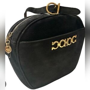 Ferragamo Black Suede Bag with Gold Accents